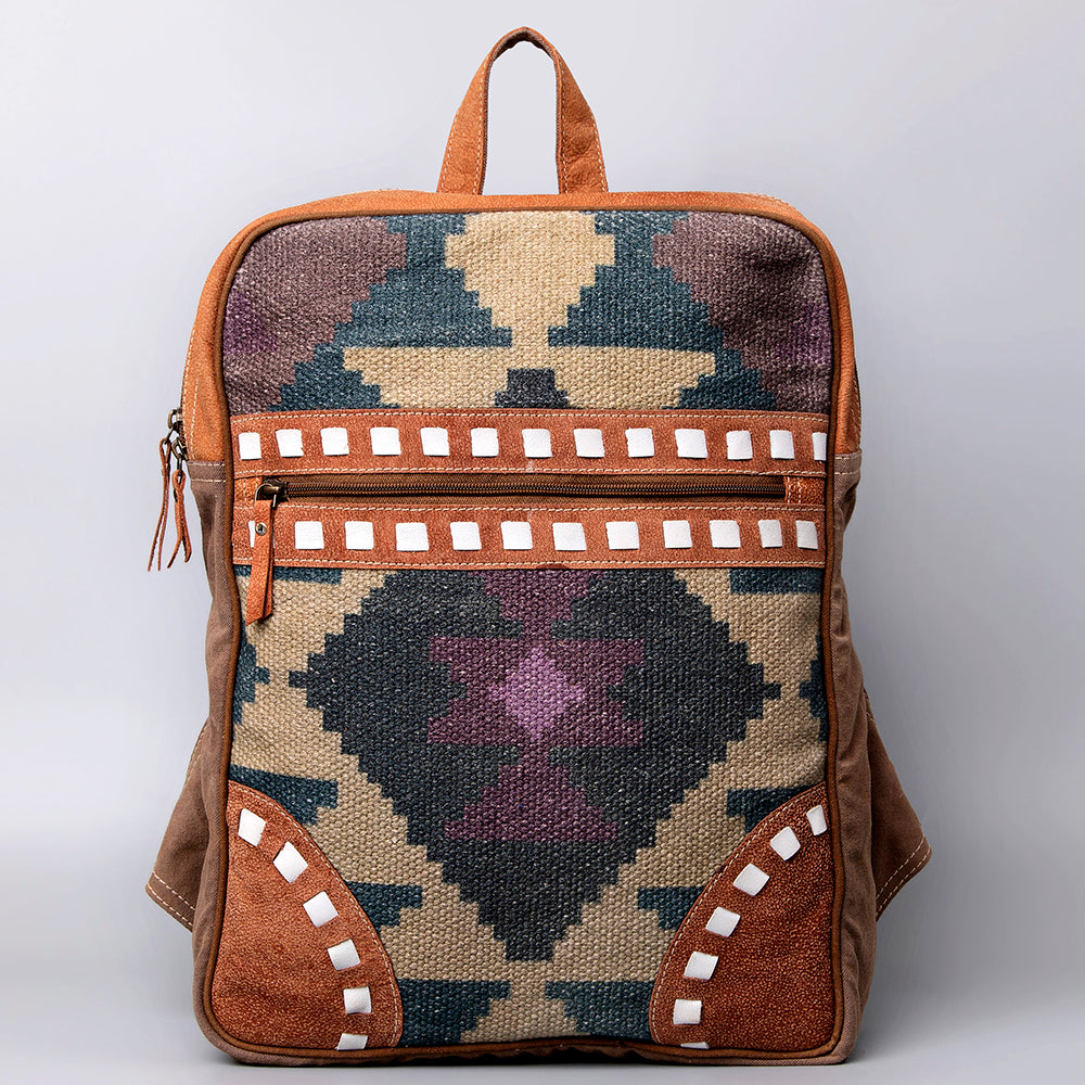Ohlay Backpack Upcycled Wool Upcycled Canvas Genuine Leather