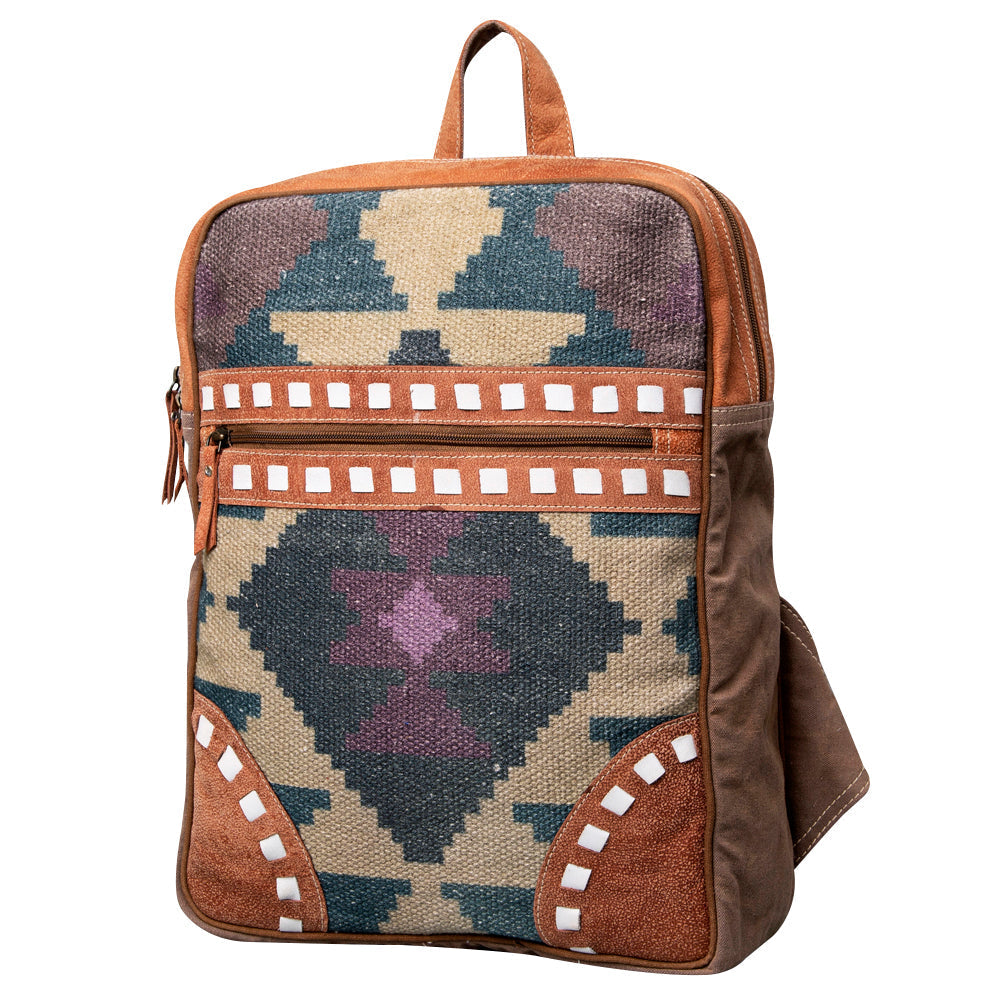 Ohlay Backpack Upcycled Wool Upcycled Canvas Genuine Leather