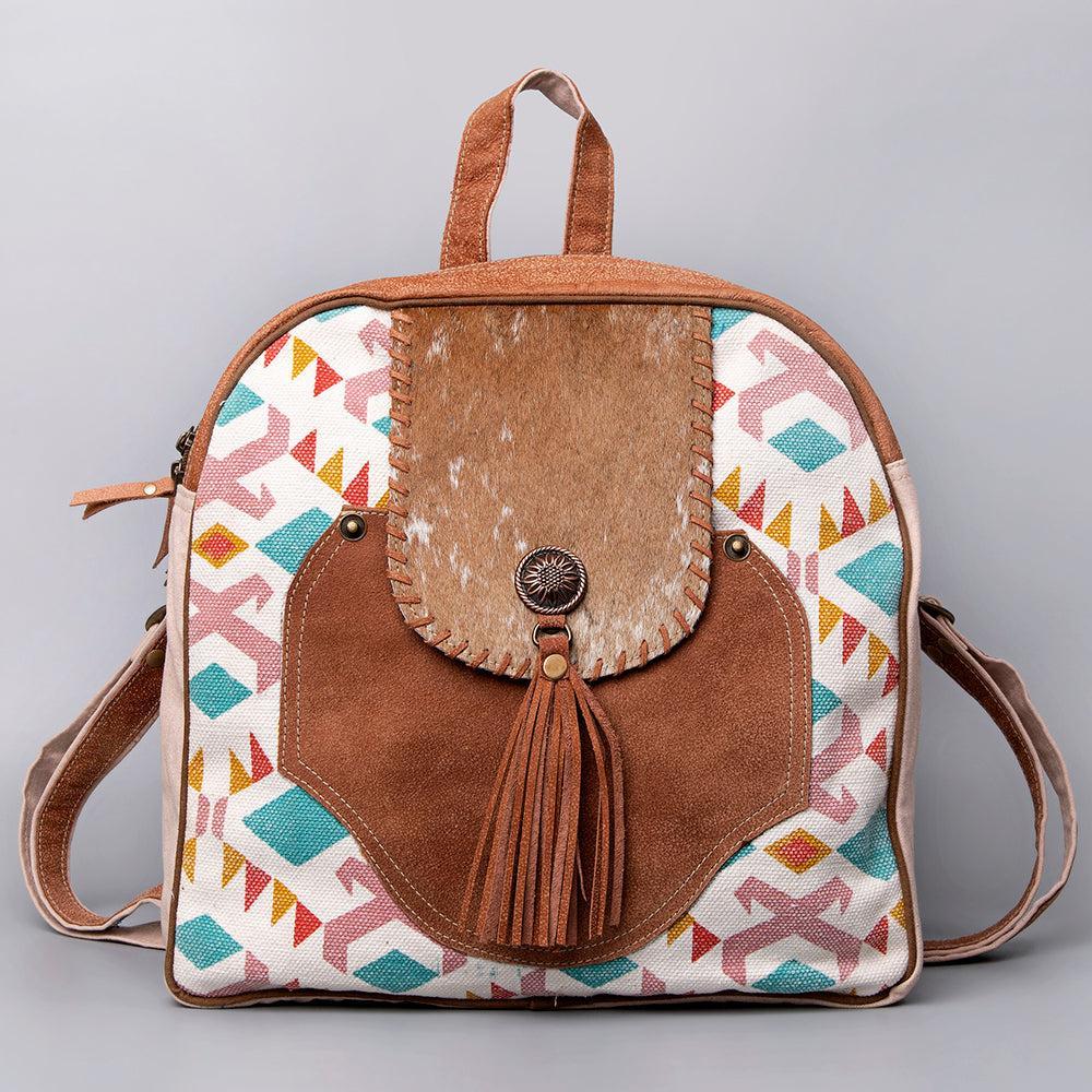 OHLAY Upcycled Canvas Hair-On Genuine Leather Backpack