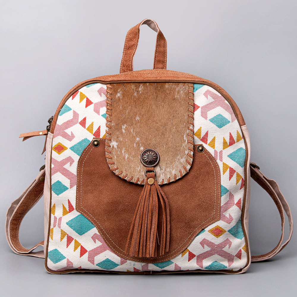 OHLAY Backpack Upcycled Canvas Hair-On Genuine Leather Women Bag Western Handbag Purse Womens Handbags Belt for Purses Summer