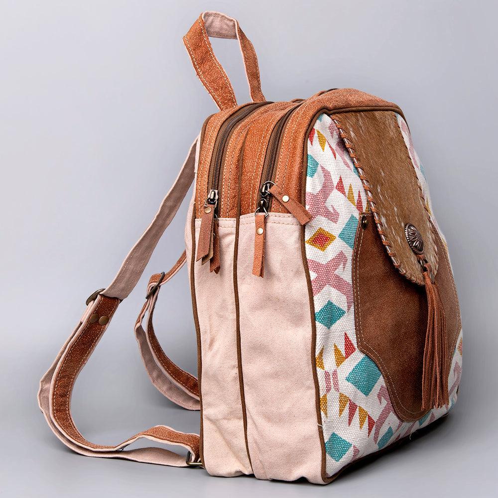 OHLAY Upcycled Canvas Hair-On Genuine Leather Backpack