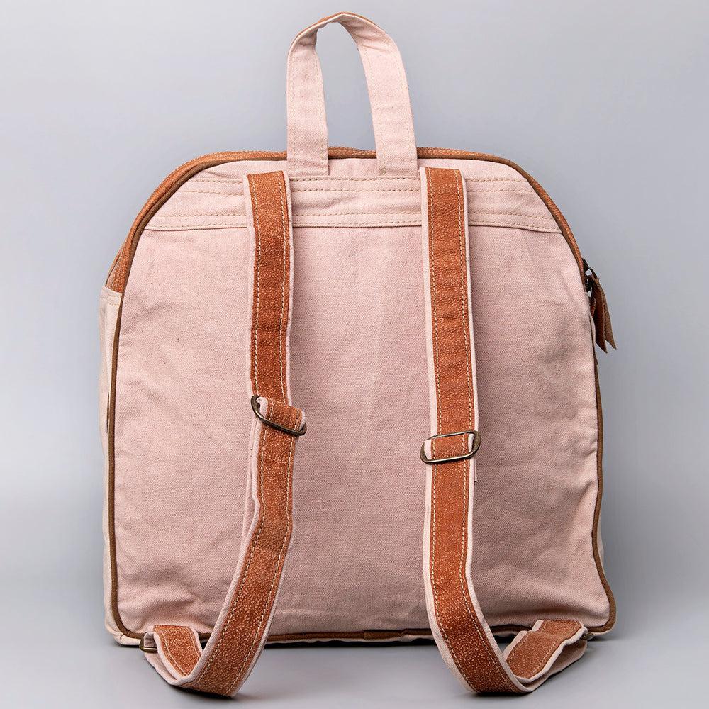 OHLAY Upcycled Canvas Hair-On Genuine Leather Backpack