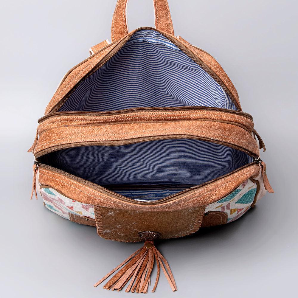 OHLAY Upcycled Canvas Hair-On Genuine Leather Backpack