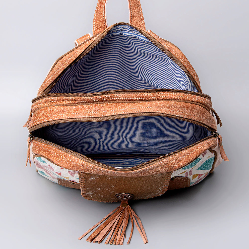OHLAY Backpack Upcycled Canvas Hair-On Genuine Leather Women Bag Western Handbag Purse Womens Handbags Belt for Purses Summer