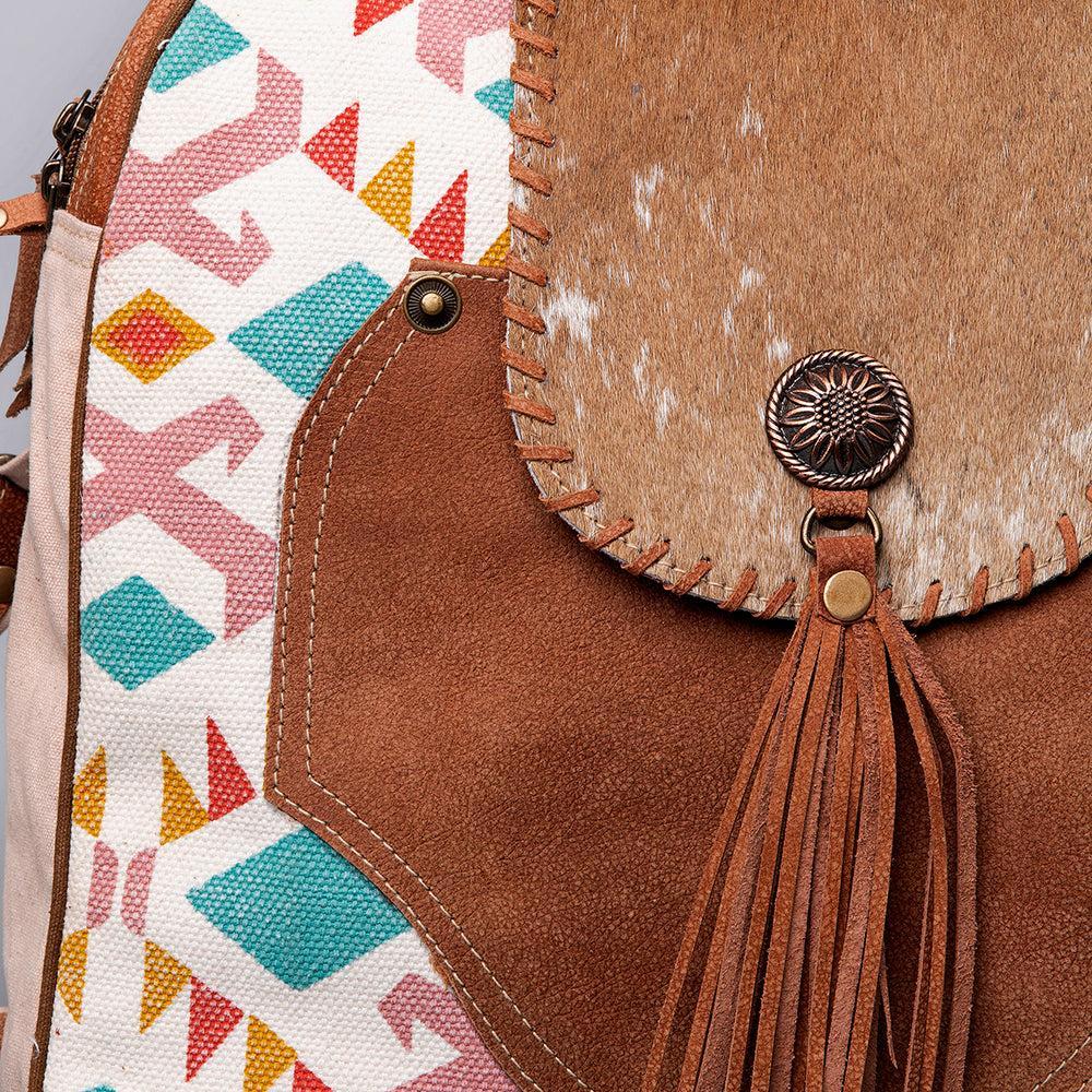 OHLAY Upcycled Canvas Hair-On Genuine Leather Backpack