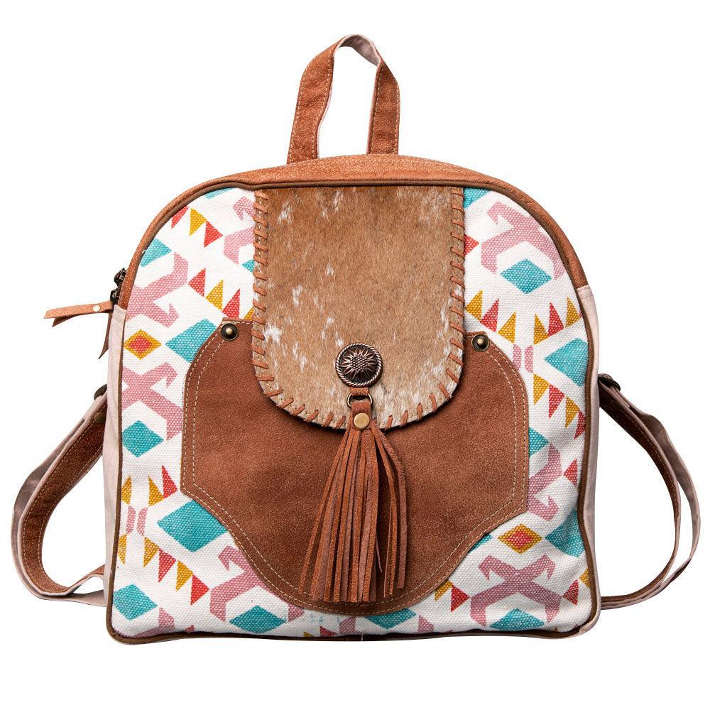 OHLAY Upcycled Canvas Hair-On Genuine Leather Backpack