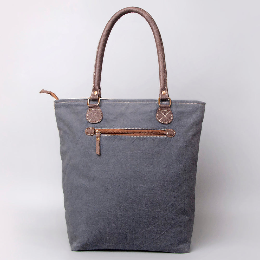 OHLAY Upcycled Wool Canvas Embossed Genuine Leather Tote