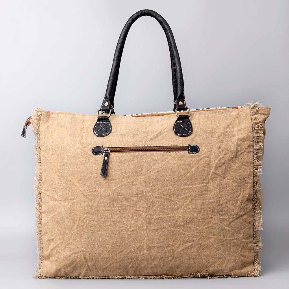 OHLAY Upcycled Wool Canvas Embossed Genuine Leather Tote