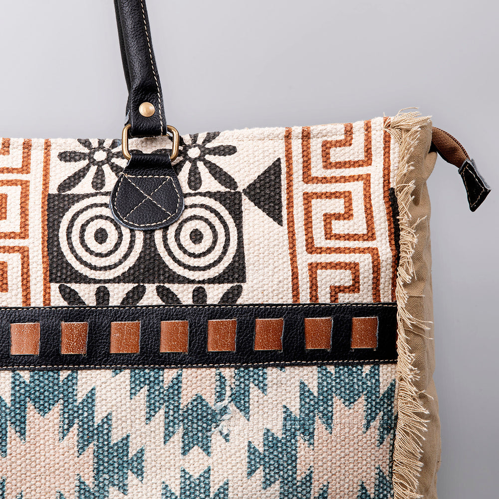 OHLAY Upcycled Wool Canvas Embossed Genuine Leather Tote