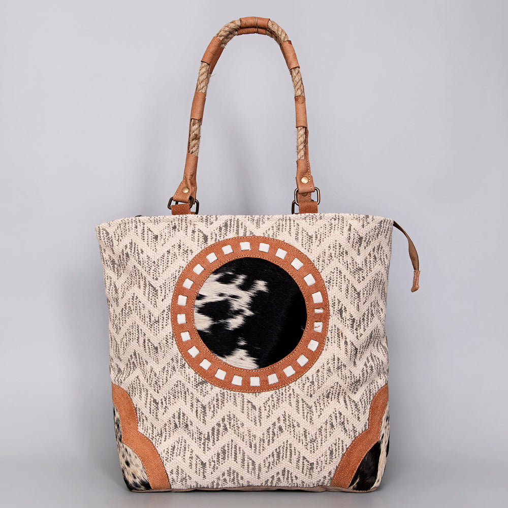 Ohlay Tote Upcycled Wool Upcycled Canvas Hair-on Genuine Leather