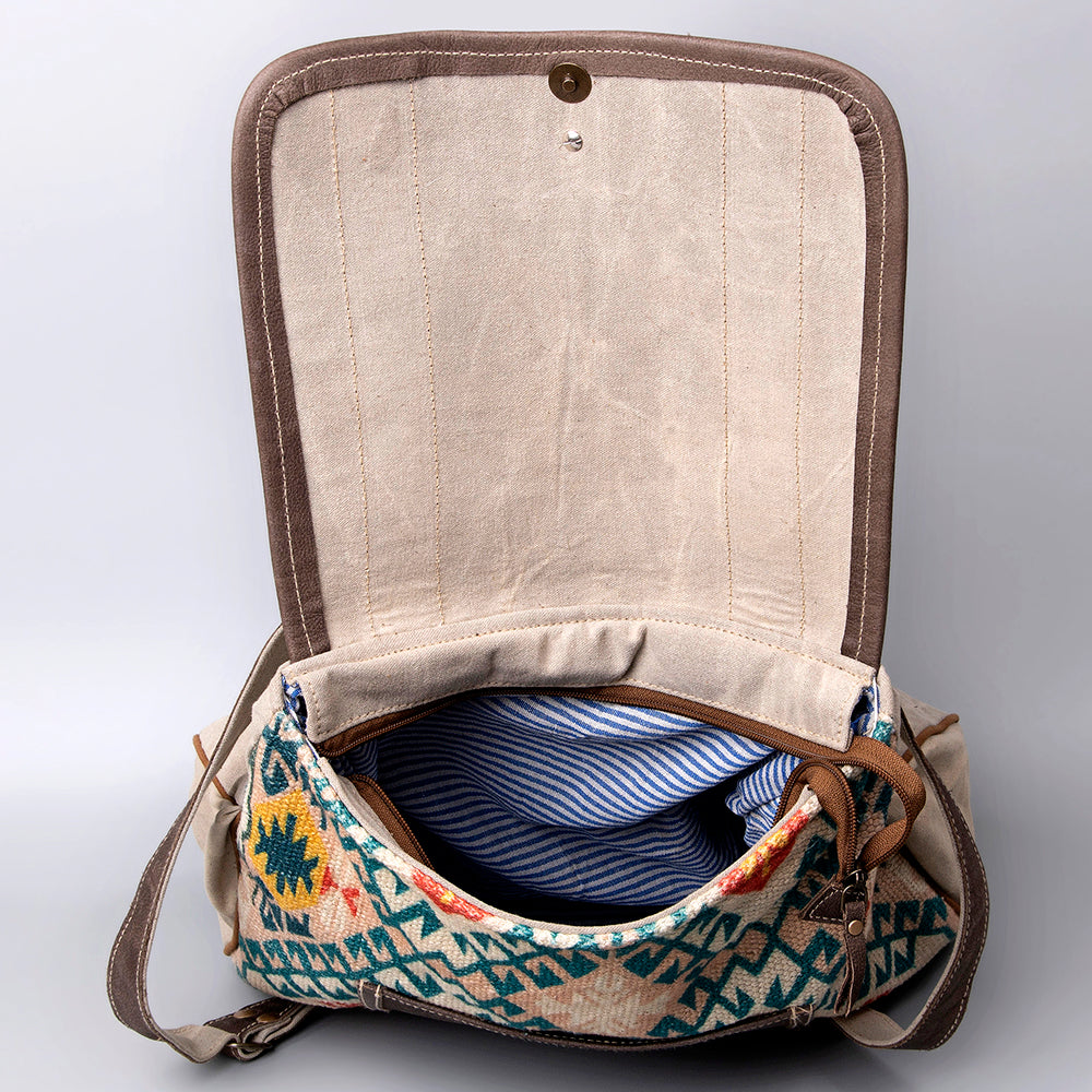 OHLAY Backpack Upcycled Canvas Hair-On Genuine Leather Women Bag Western Handbag Purse Womens Handbags Belt for Purses Summer