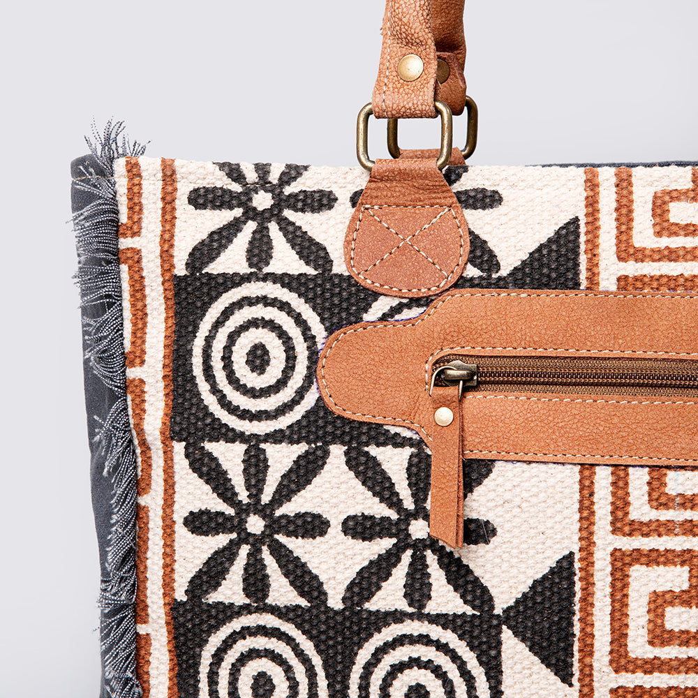 Ohlay Tote Upcycled Wool Upcycled Canvas Genuine Leather