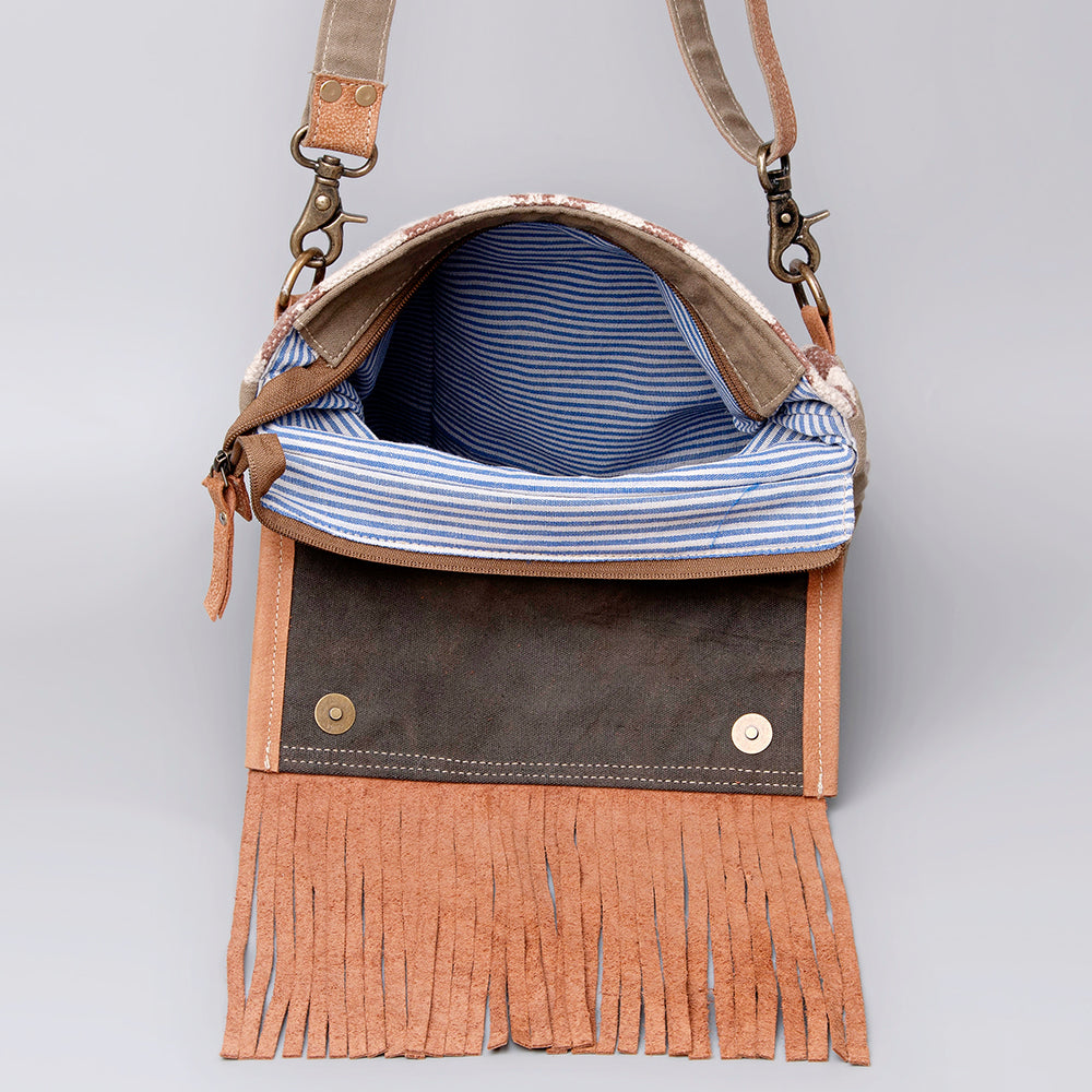 Ohlay Crossbody Upcycled Wool Upcycled Canvas Hair-On Genuine Leather