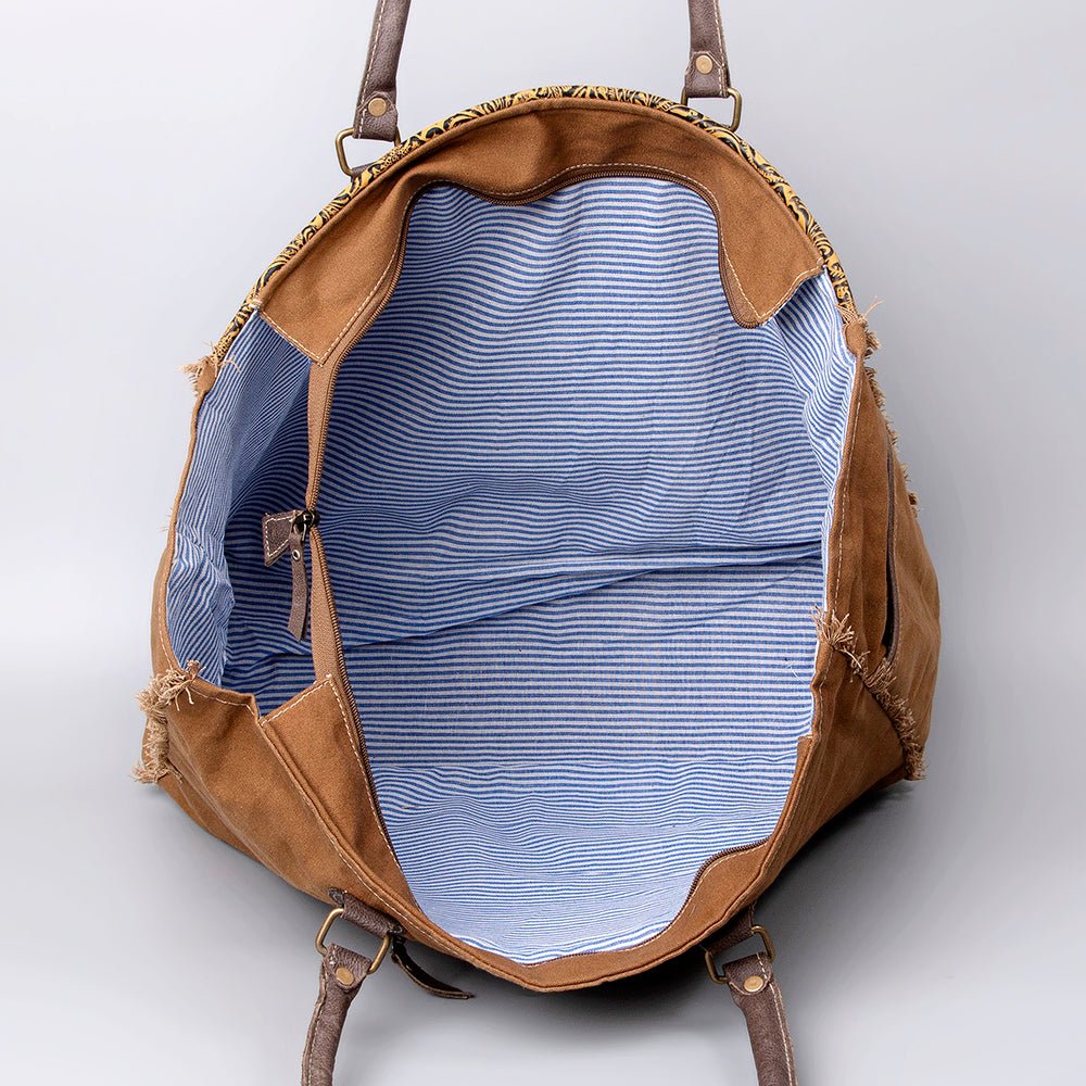 OHLAY Weekender Upcycled Wool Canvas Embossed Genuine Leather Women Bag Western Handbag Purse Womens Handbags Belt for Summer