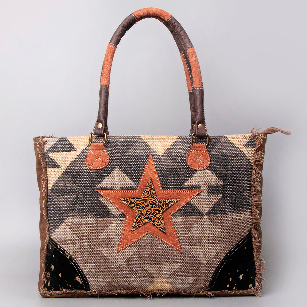 Ohlay Weekender Upcycled Wool Upcycled Canvas Embossed Hair-on Genuine Leather