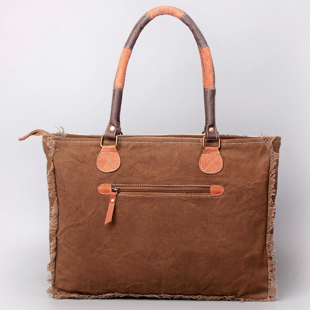Ohlay Weekender Upcycled Wool Upcycled Canvas Embossed Hair-on Genuine Leather