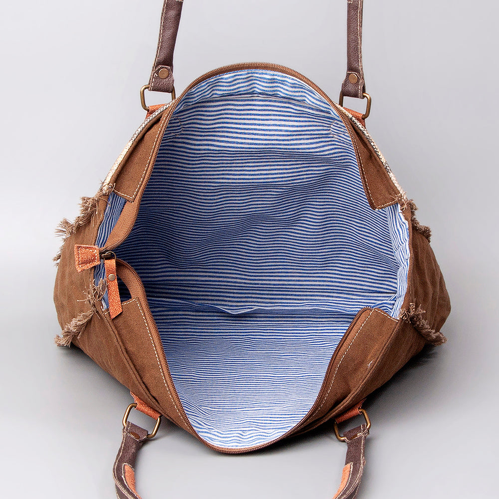 Ohlay Weekender Upcycled Wool Upcycled Canvas Embossed Hair-on Genuine Leather