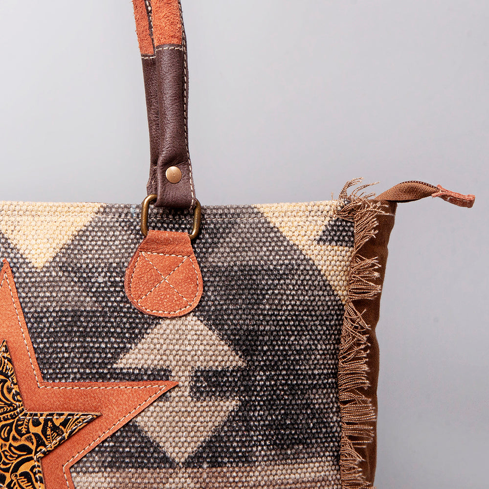 Ohlay Weekender Upcycled Wool Upcycled Canvas Embossed Hair-on Genuine Leather