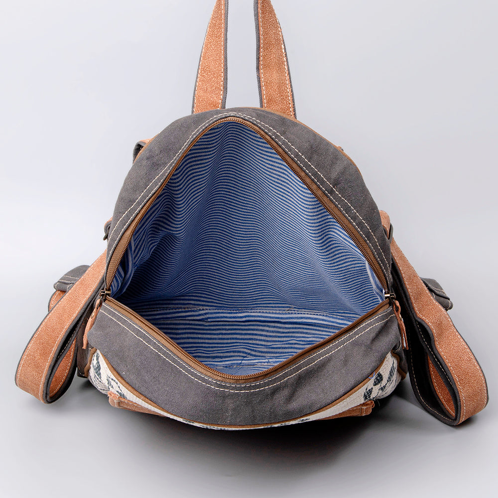 Ohlay Backpack Upcycled Canvas Genuine Leather