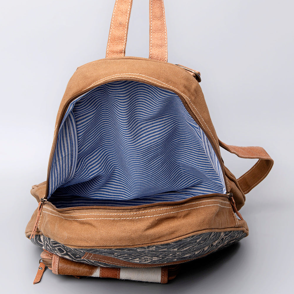 Ohlay Backpack Upcycled Canvas Hair-On Genuine Leather