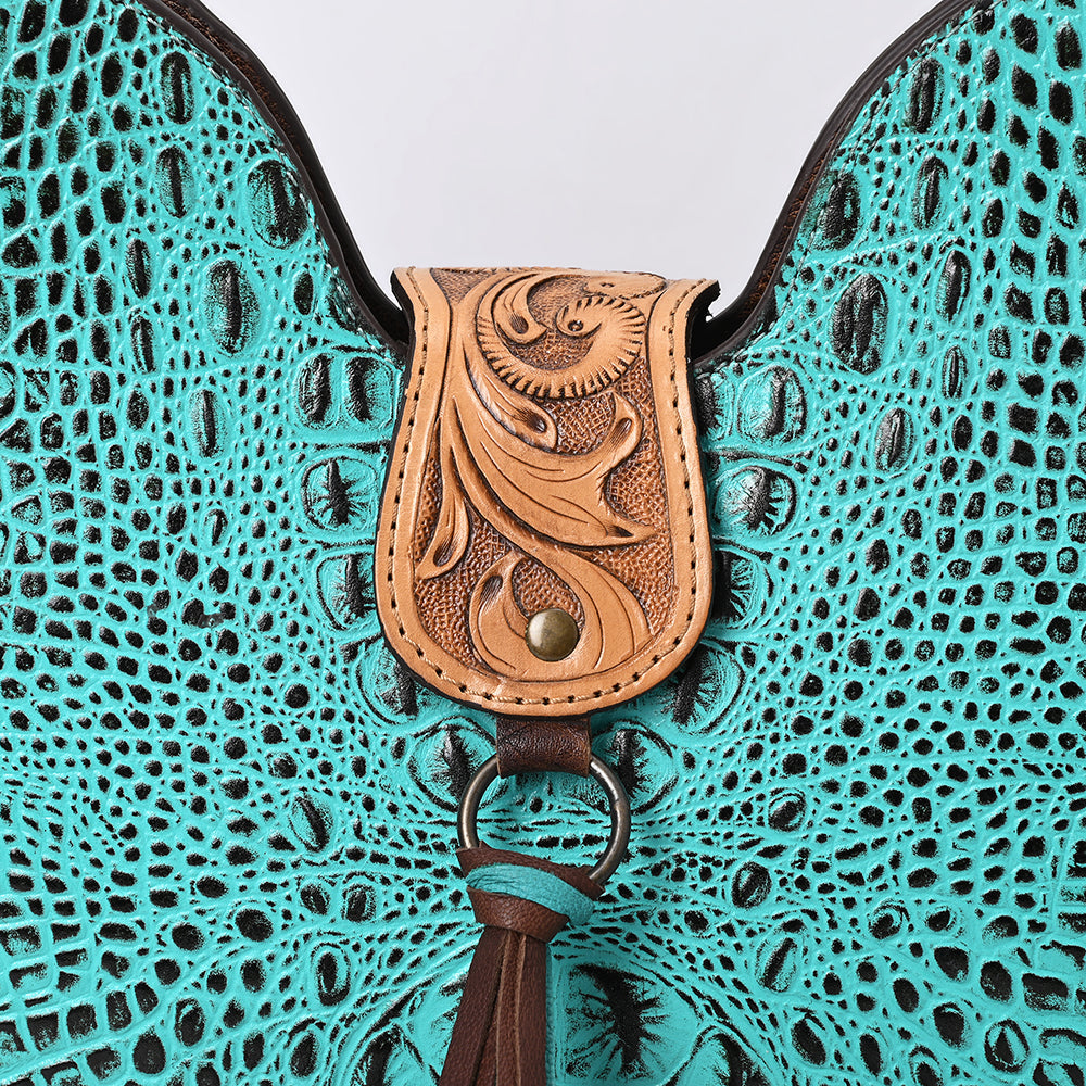 American Darling Hand-Tooled Crocodile Embossed Genuine Leather Hobo Bag
