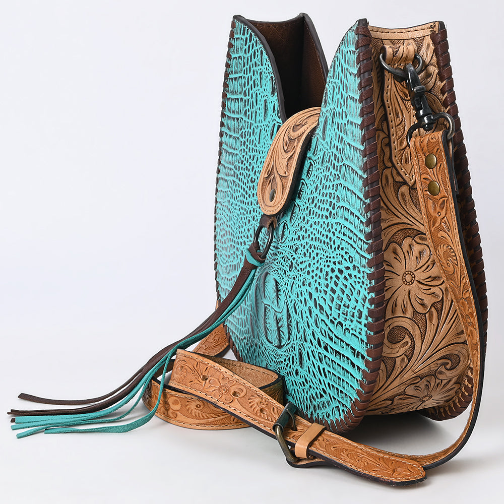 American Darling Hand-Tooled Crocodile Embossed Genuine Leather Hobo Bag