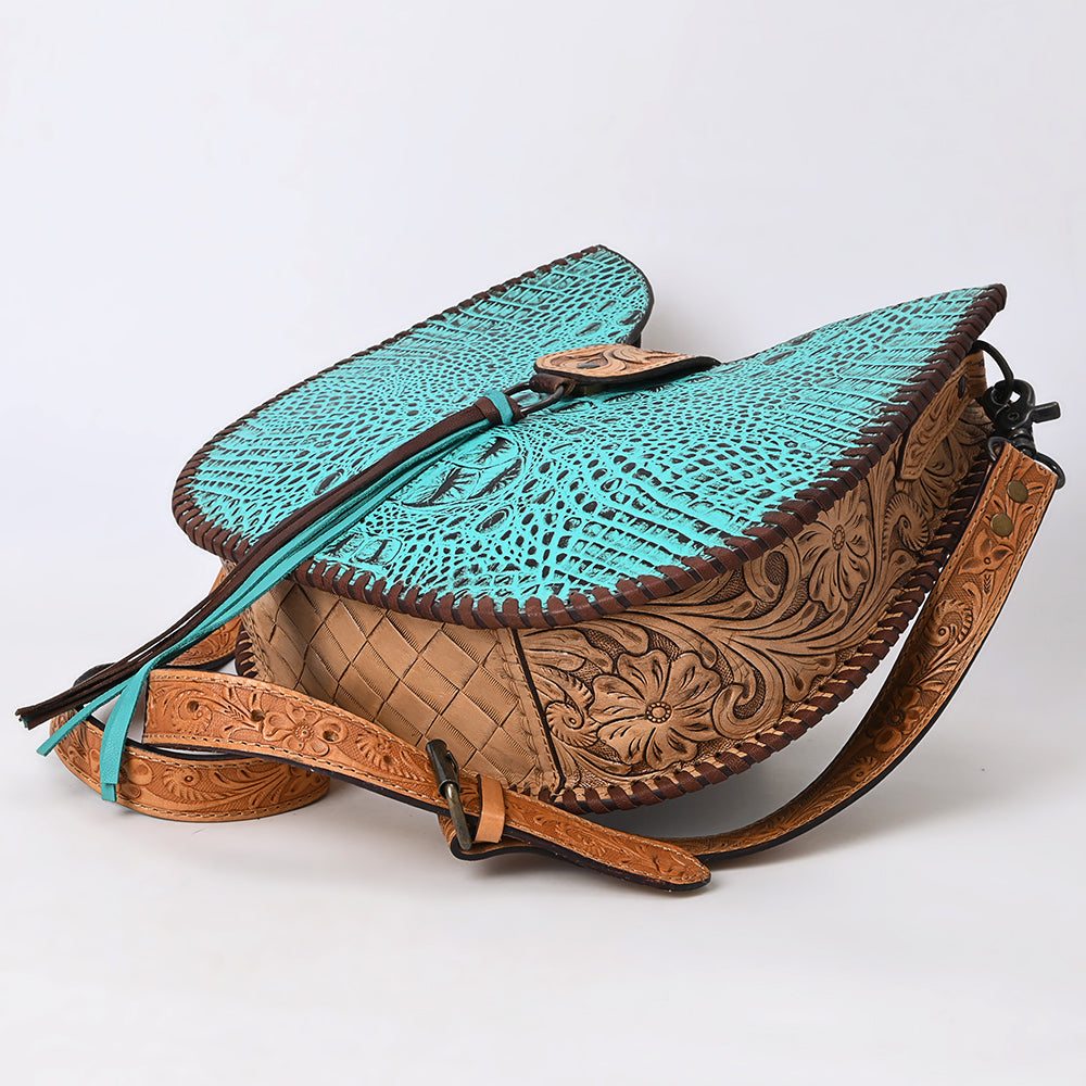 American Darling Hand-Tooled Crocodile Embossed Genuine Leather Hobo Bag