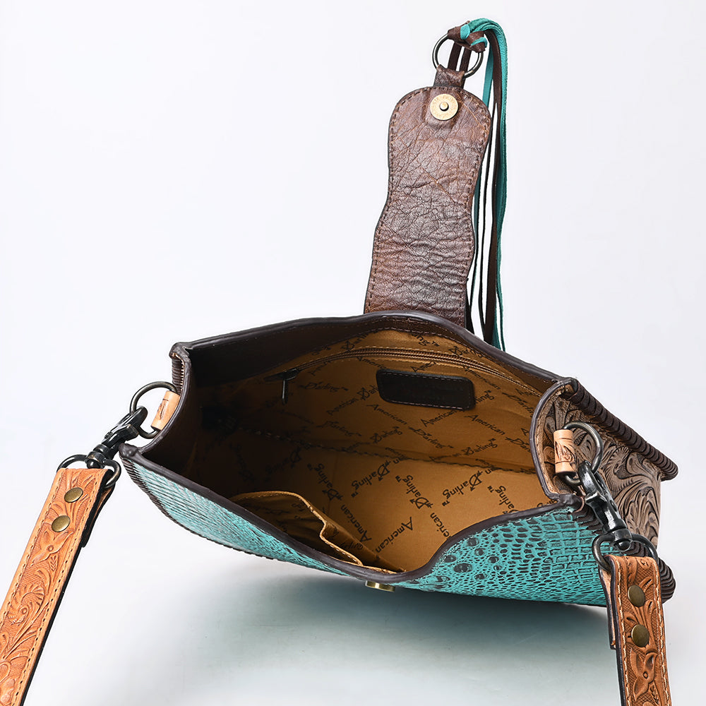 American Darling Hand-Tooled Crocodile Embossed Genuine Leather Hobo Bag