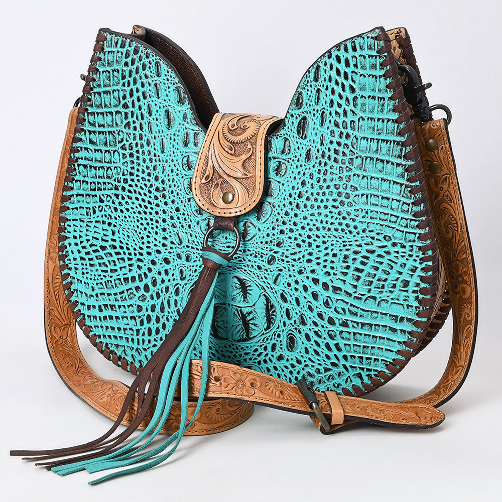 American Darling Hand-Tooled Crocodile Embossed Genuine Leather Hobo Bag