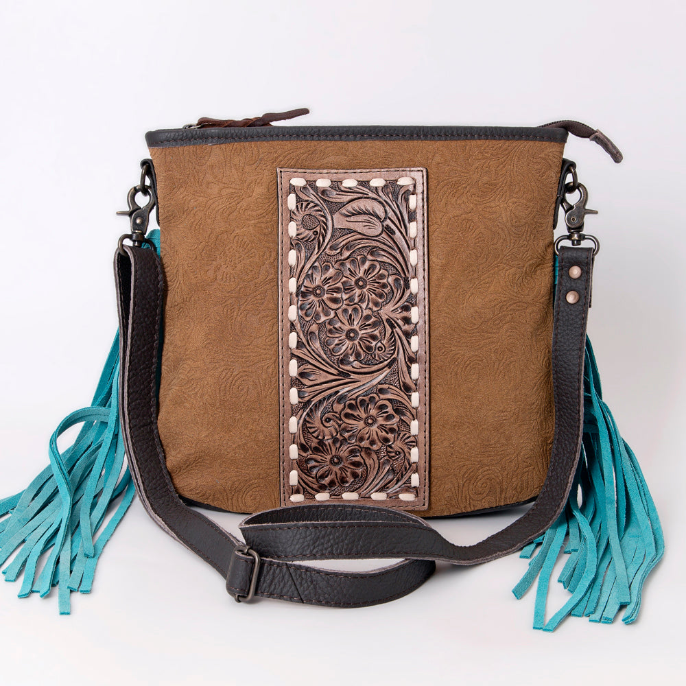Ohlay Large Crossbody Hand Tooled Embossed Genuine Leather
