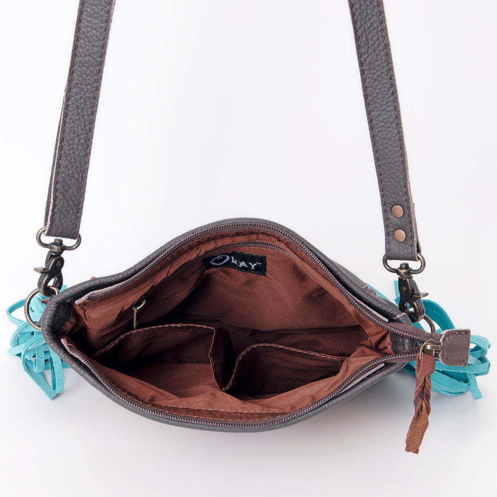 Ohlay Large Crossbody Hand Tooled Embossed Genuine Leather