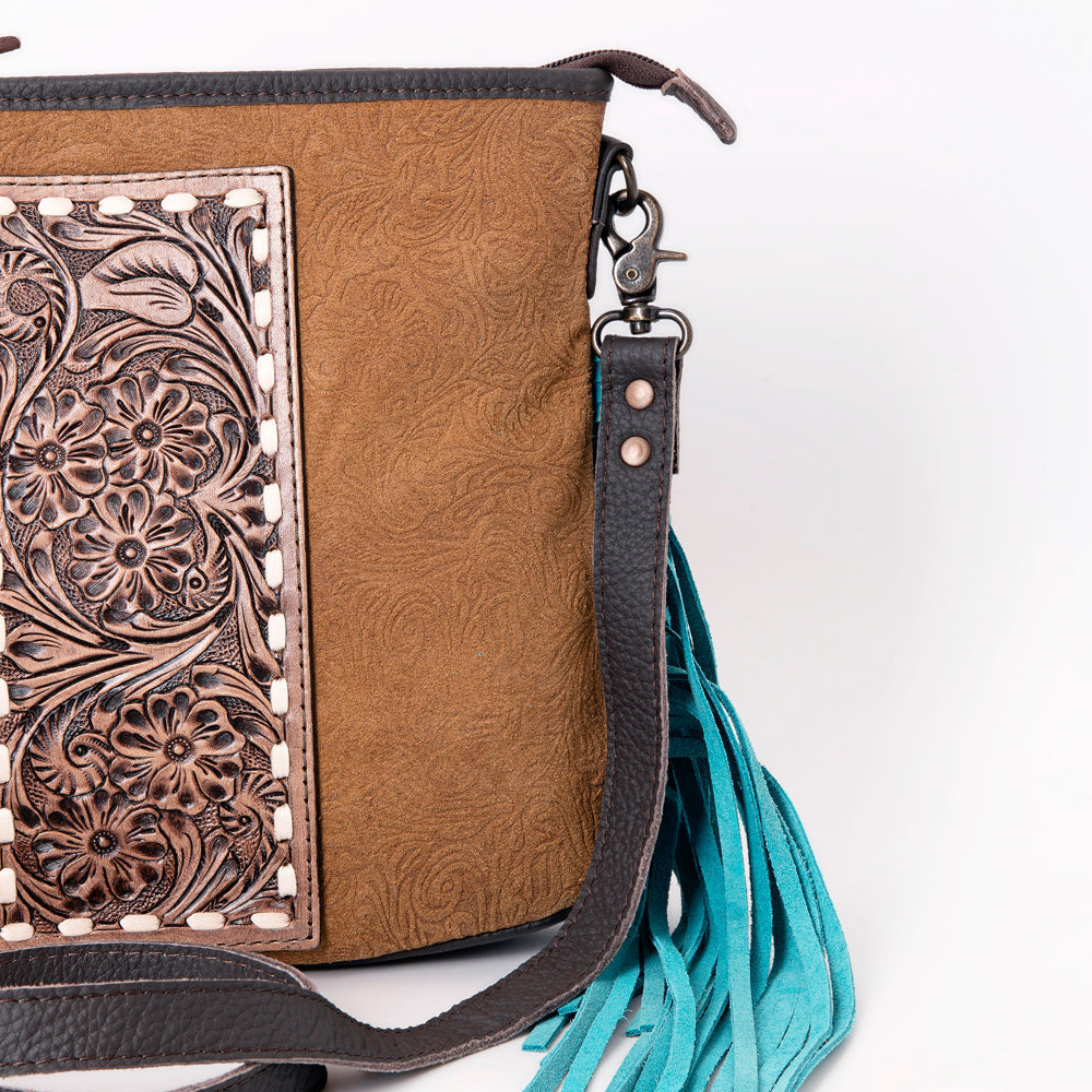 Ohlay Large Crossbody Hand Tooled Embossed Genuine Leather