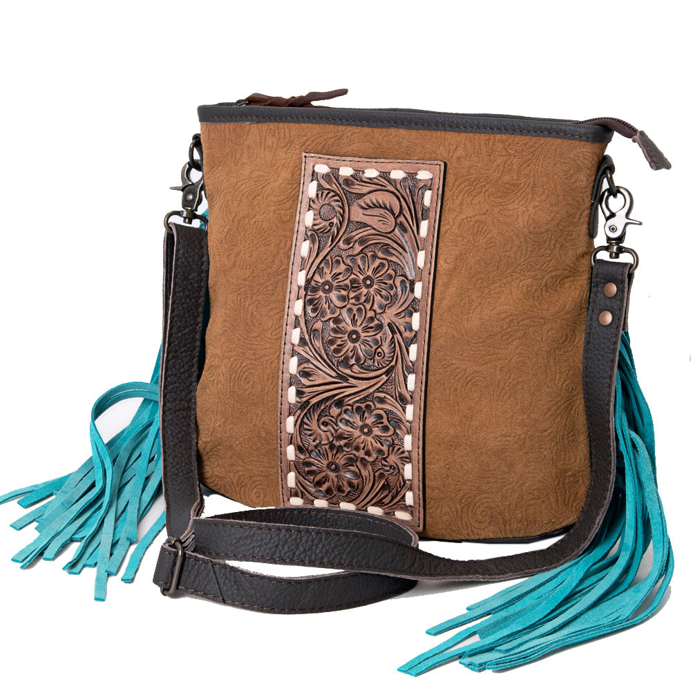 Ohlay Large Crossbody Hand Tooled Embossed Genuine Leather