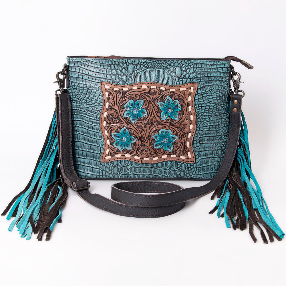 OHLAY Hand-Tooled Crocodile-Embossed Leather Clutch