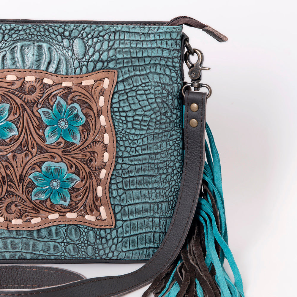 OHLAY Hand-Tooled Crocodile-Embossed Leather Clutch