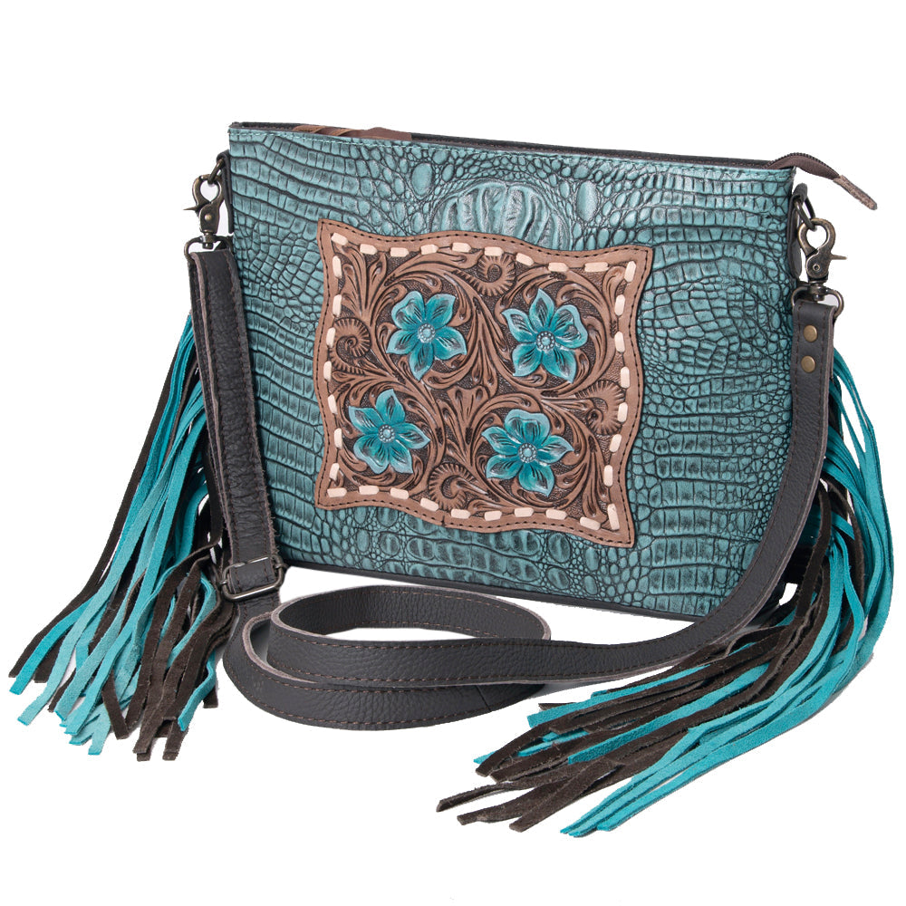 OHLAY Hand-Tooled Crocodile-Embossed Leather Clutch