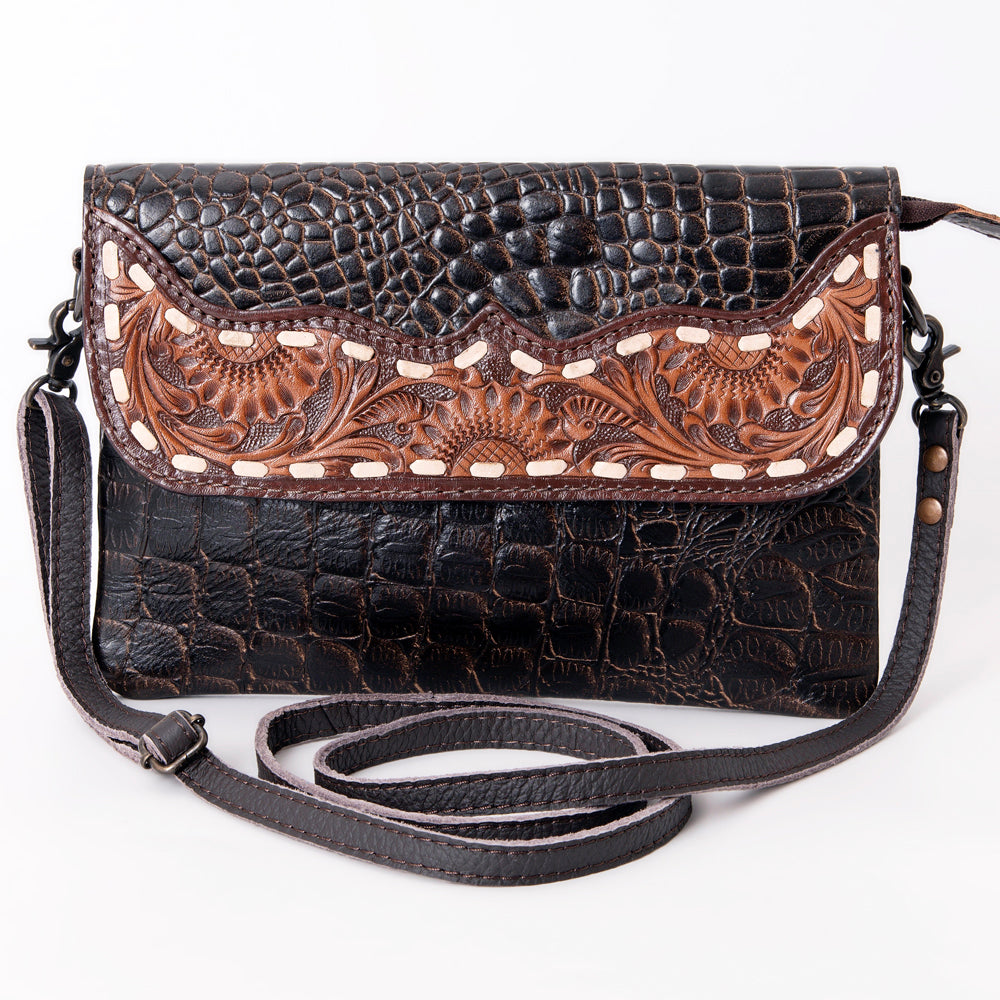 Ohlay Wallet Hand Tooled Crocodile Embossed Genuine Leather