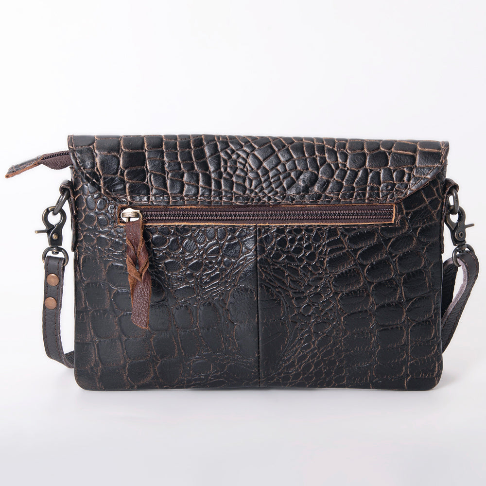 Ohlay Wallet Hand Tooled Crocodile Embossed Genuine Leather