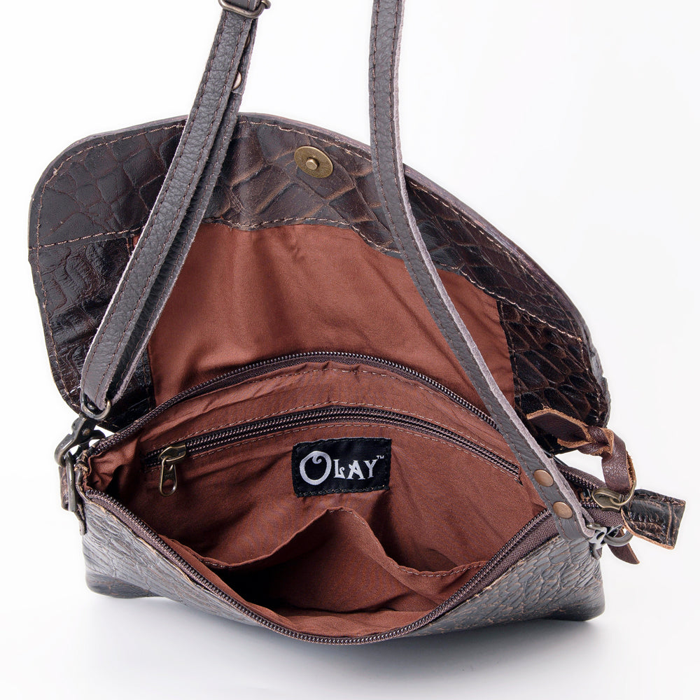Ohlay Wallet Hand Tooled Crocodile Embossed Genuine Leather
