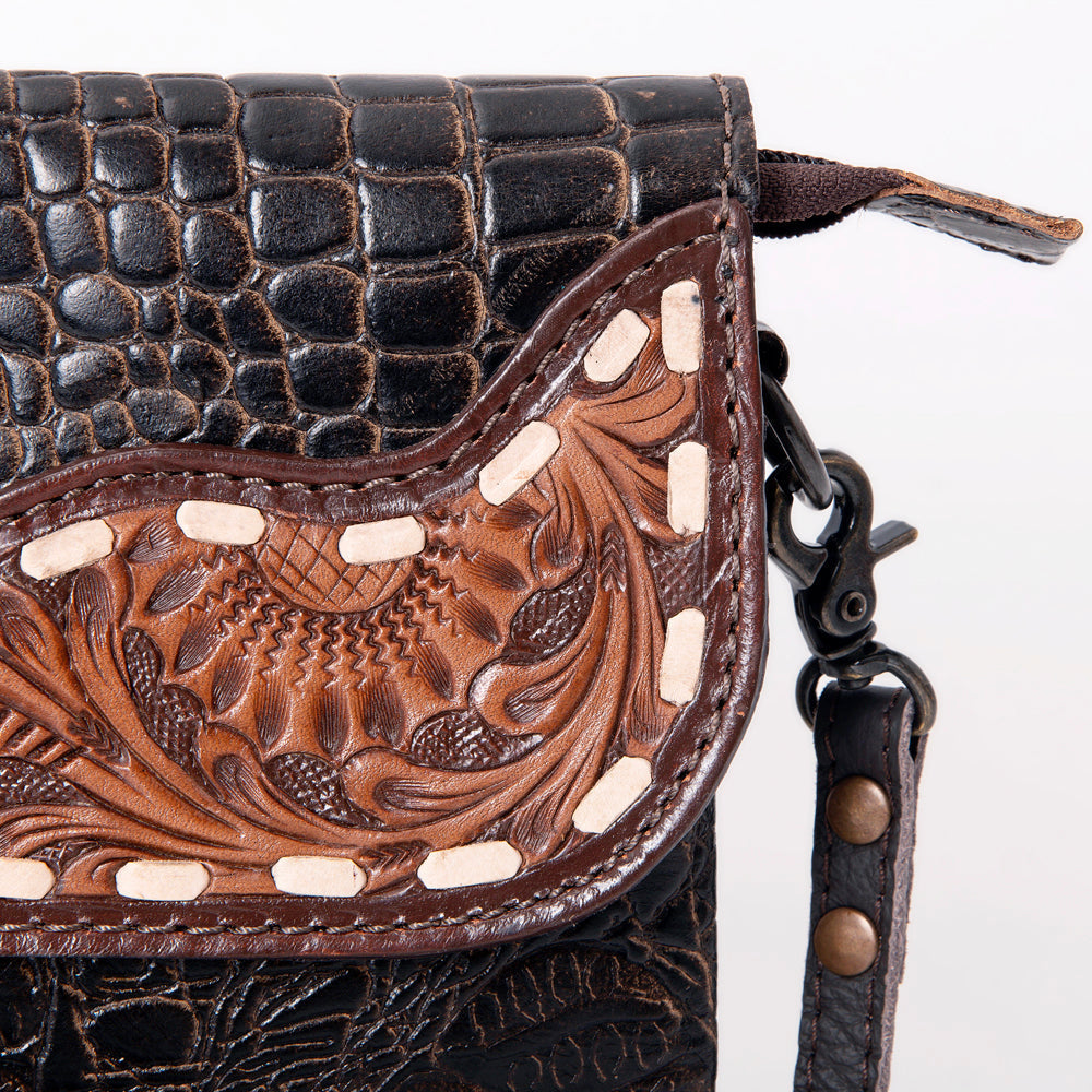 Ohlay Wallet Hand Tooled Crocodile Embossed Genuine Leather