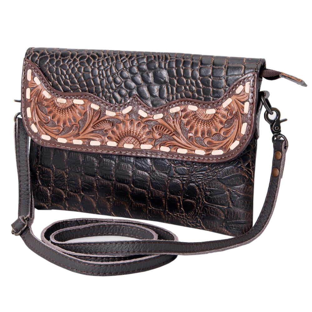 Ohlay Wallet Hand Tooled Crocodile Embossed Genuine Leather