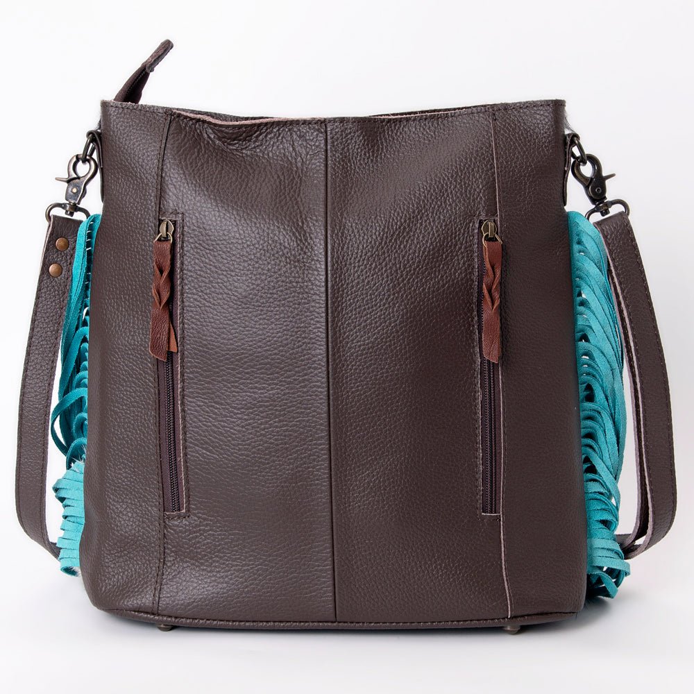 Ohlay Messenger Hand Tooled Embossed Hair-on Genuine Leather
