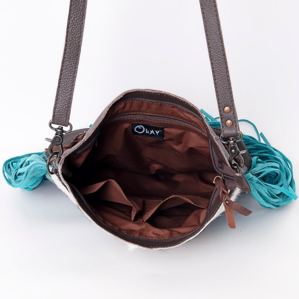 Ohlay Messenger Hand Tooled Embossed Hair-on Genuine Leather