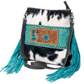 Ohlay Messenger Hand Tooled Embossed Hair-on Genuine Leather