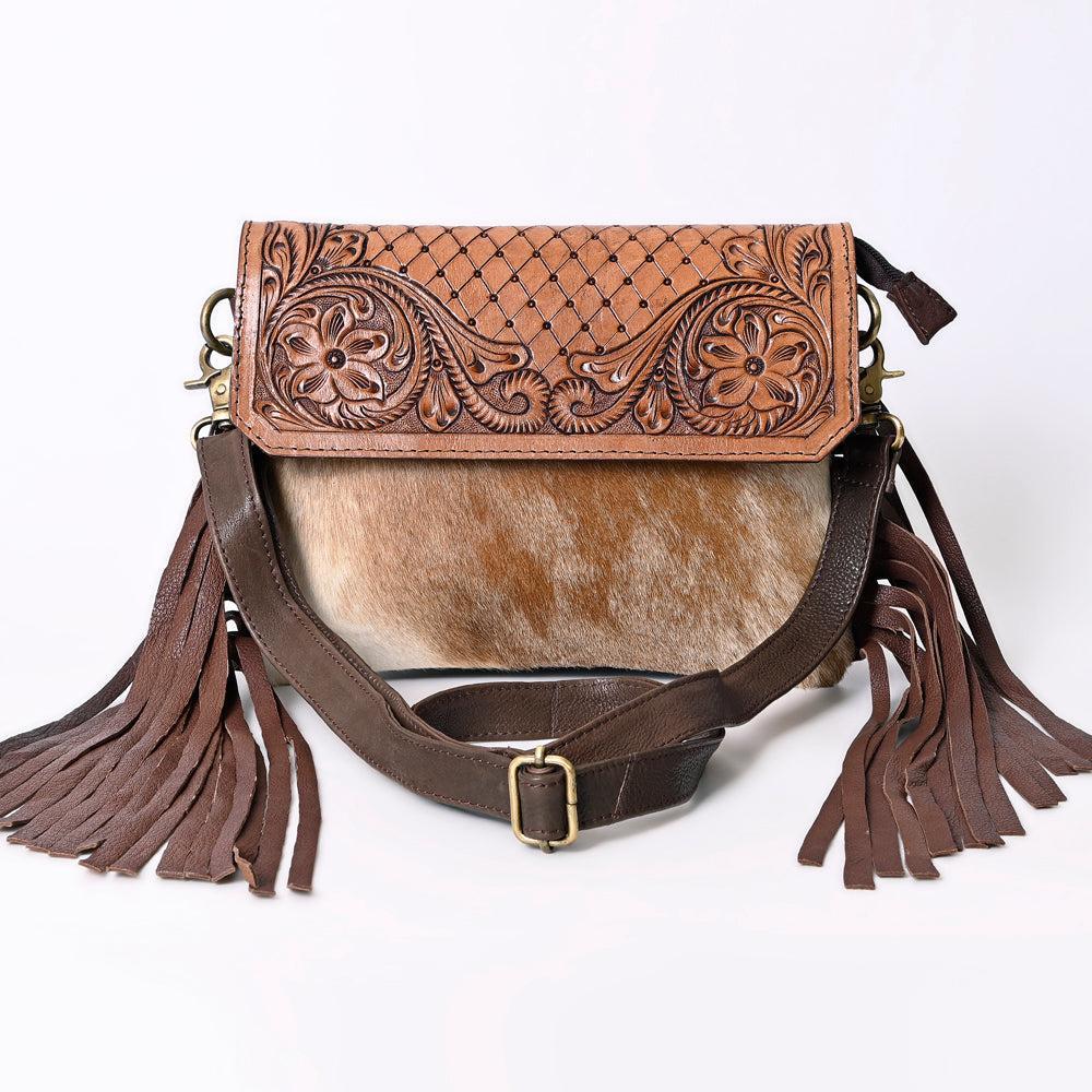 OHLAY Hand-Tooled Hair-On Leather Clutch