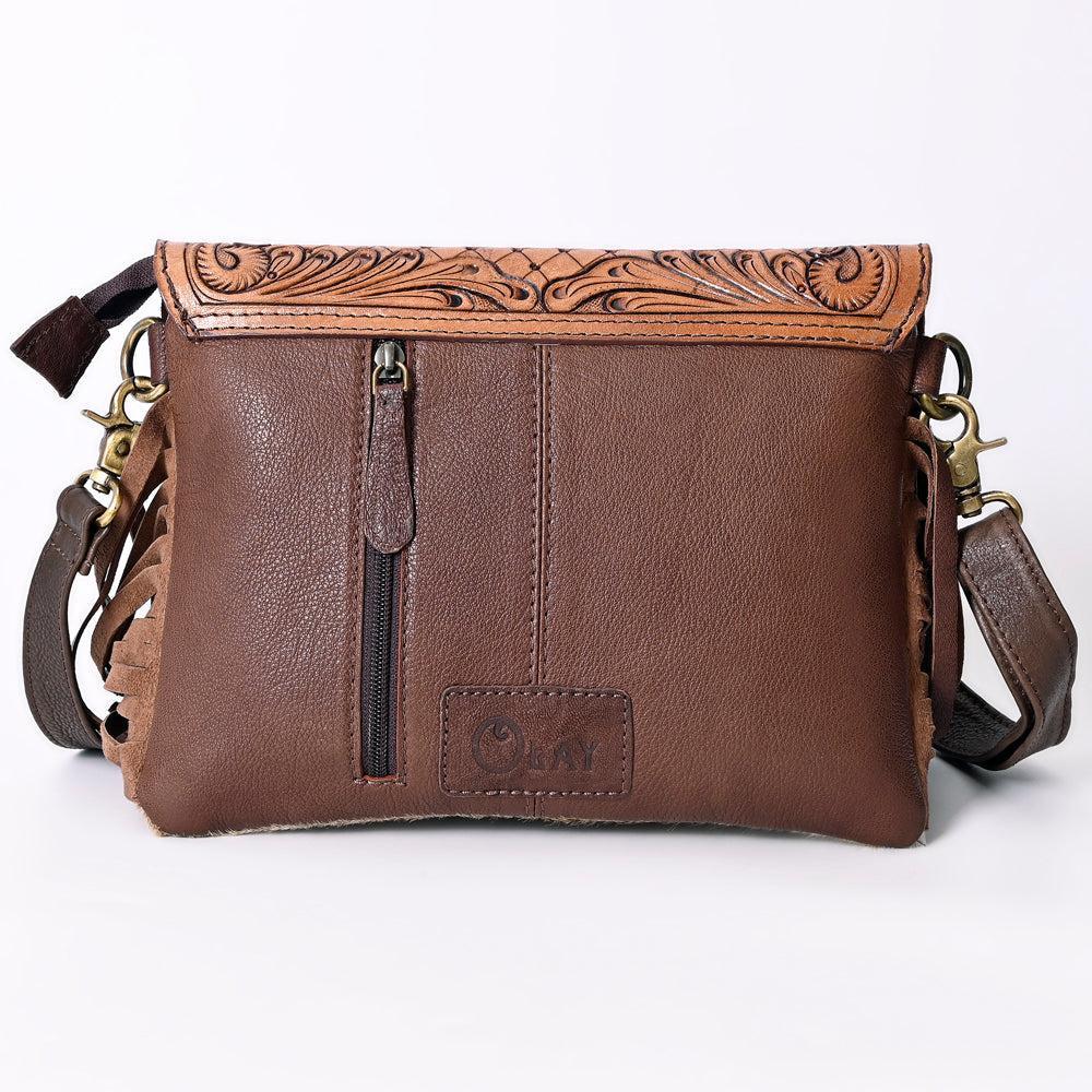 OHLAY Hand-Tooled Hair-On Leather Clutch