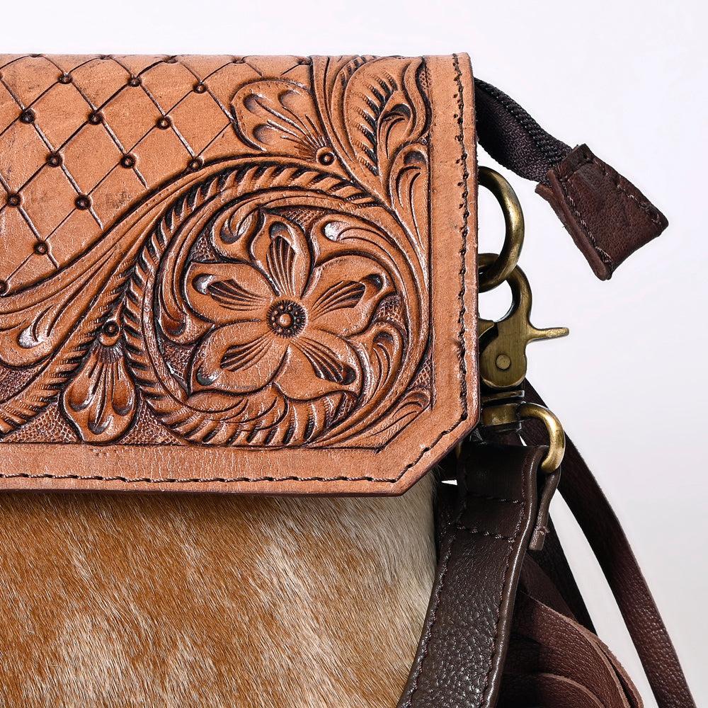 OHLAY Hand-Tooled Hair-On Leather Clutch