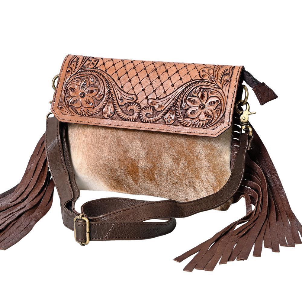 OHLAY Hand-Tooled Hair-On Leather Clutch