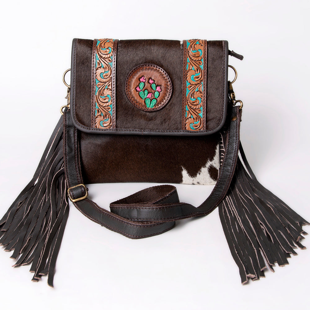 OHLAY Hand-Tooled Hair-On Leather Crossbody Bag