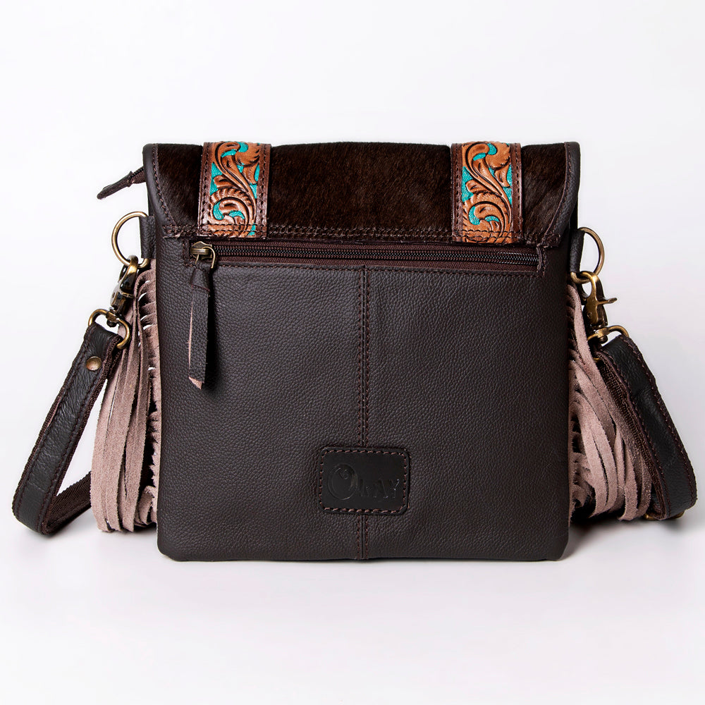 OHLAY Hand-Tooled Hair-On Leather Crossbody Bag